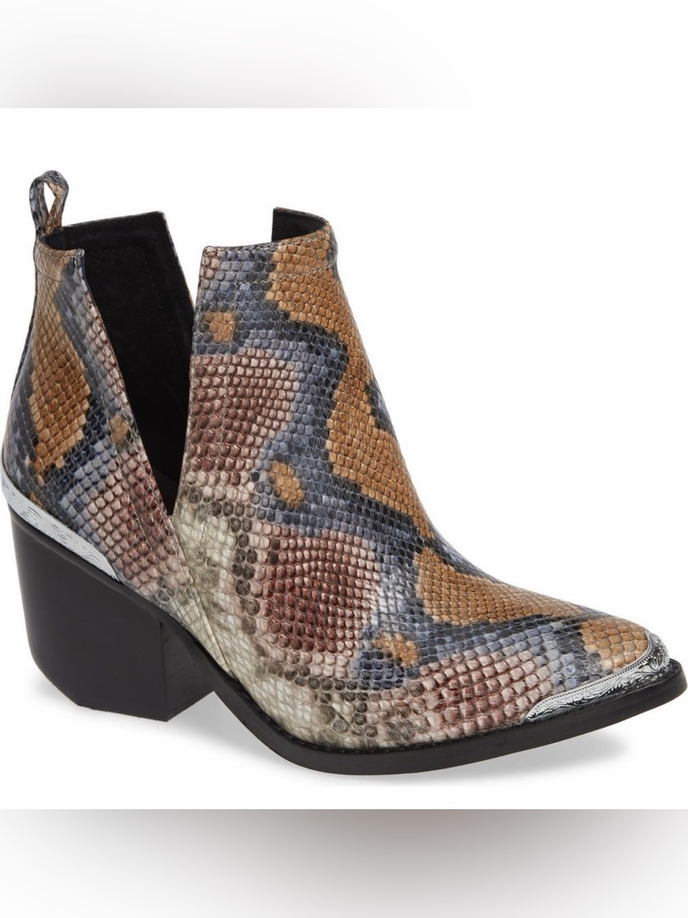 Jeffrey Campbell Snake-Print Ankle Boots in Mustard, Pink and Black